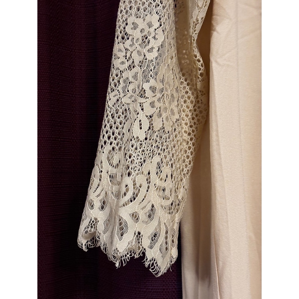 Entro Cream Beige Lace Yoke Long Sleeve Shift Dress D12717 Womens Large NEW - Picture 3 of 13